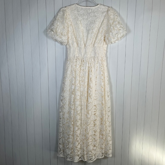 Baltic Born size S Lace maxi dress off white short sleeve v-neck lined bridal - Picture 10 of 16